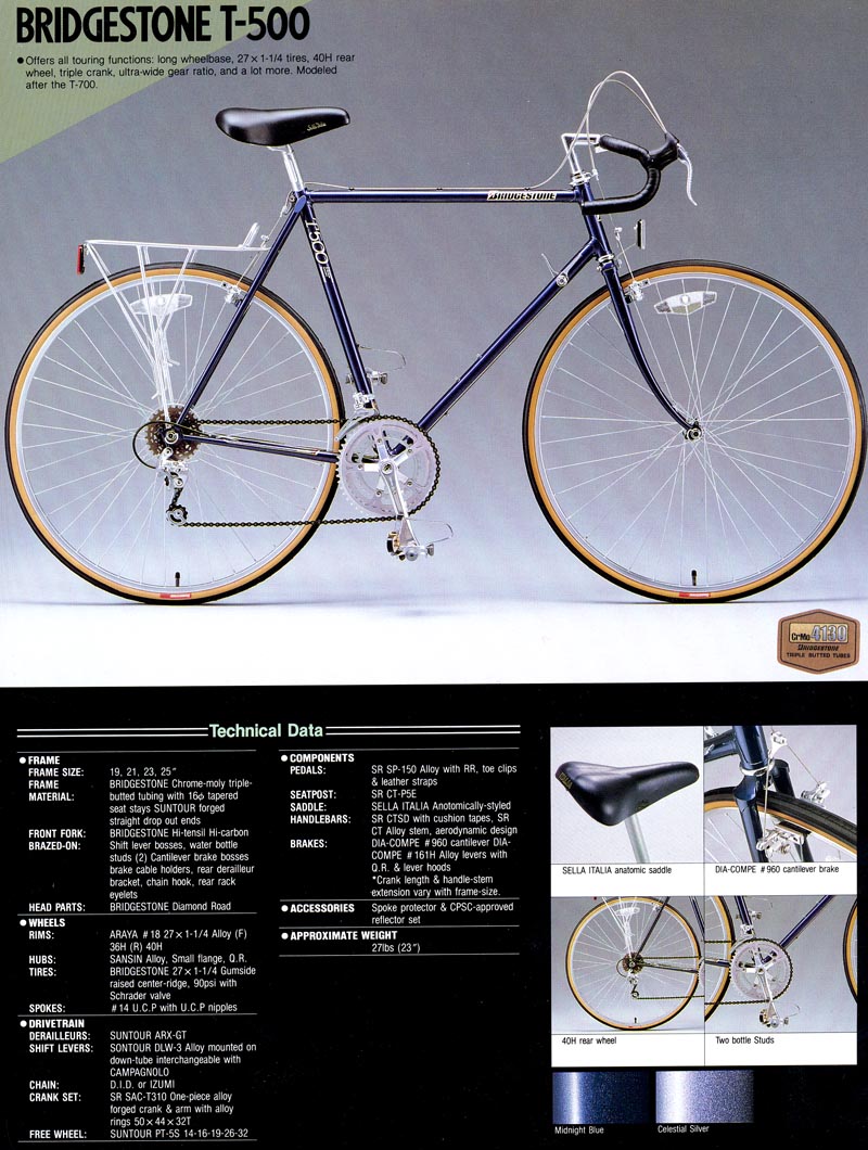 1985 Bridgestone T500, silver, 47cm/small-medium